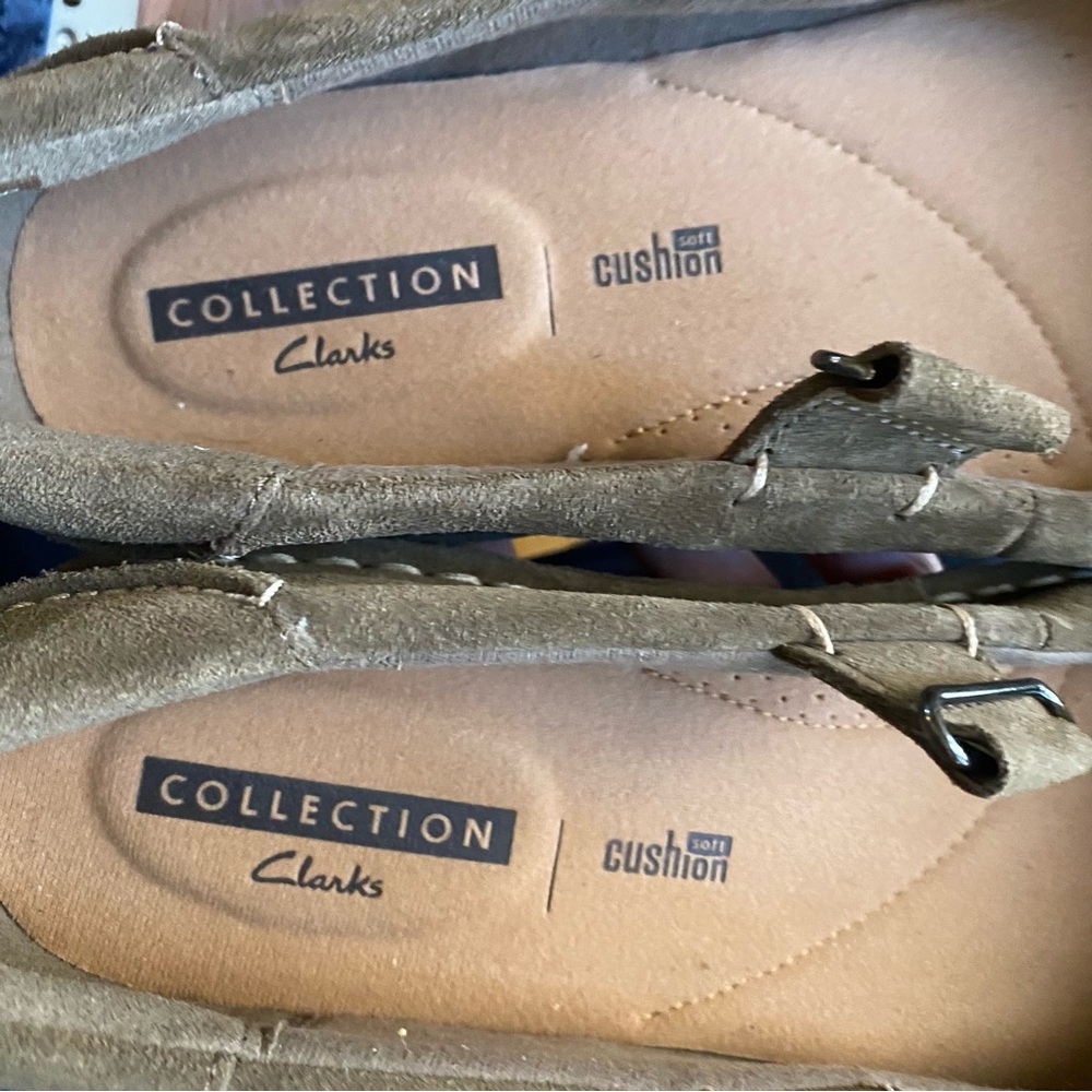 Clarks Taupe Suede Mary Jane Flats - Picture 15 of 16